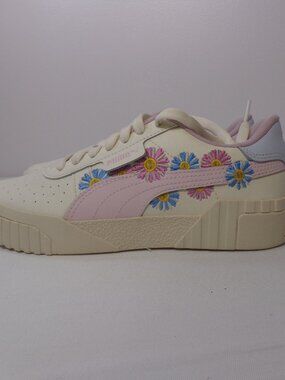 PUMA Cali Embroidered White Sneakers Lace up Shoes Women's Size 6
